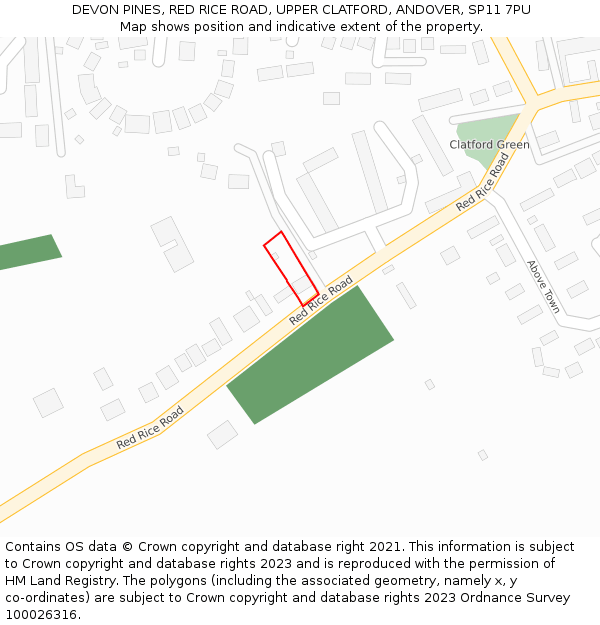 DEVON PINES, RED RICE ROAD, UPPER CLATFORD, ANDOVER, SP11 7PU: Location map and indicative extent of plot