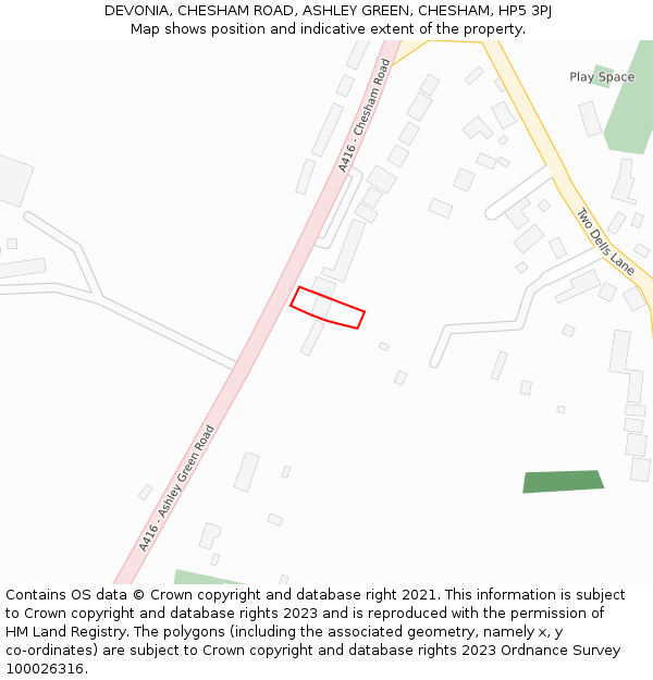 DEVONIA, CHESHAM ROAD, ASHLEY GREEN, CHESHAM, HP5 3PJ: Location map and indicative extent of plot