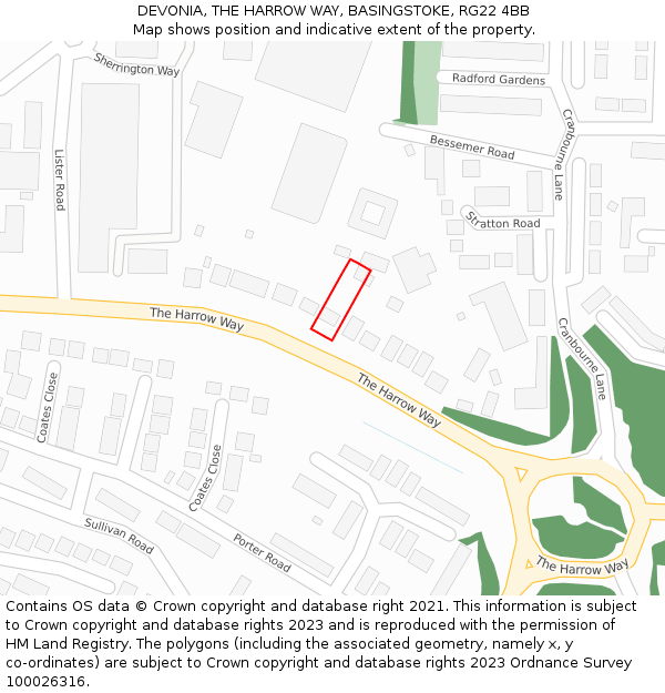 DEVONIA, THE HARROW WAY, BASINGSTOKE, RG22 4BB: Location map and indicative extent of plot