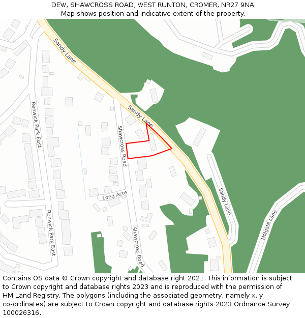 DEW, SHAWCROSS ROAD, WEST RUNTON, CROMER, NR27 9NA: Location map and indicative extent of plot