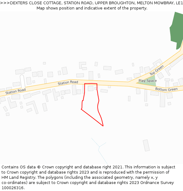 DEXTERS CLOSE COTTAGE, STATION ROAD, UPPER BROUGHTON, MELTON MOWBRAY, LE14 3BQ: Location map and indicative extent of plot