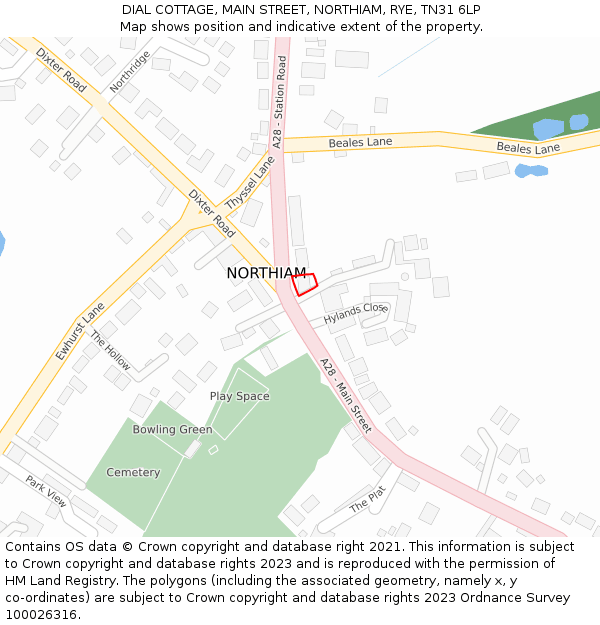 DIAL COTTAGE, MAIN STREET, NORTHIAM, RYE, TN31 6LP: Location map and indicative extent of plot