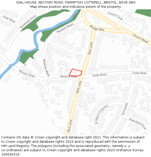 DIAL HOUSE, RECTORY ROAD, FRAMPTON COTTERELL, BRISTOL, BS36 2BN: Location map and indicative extent of plot