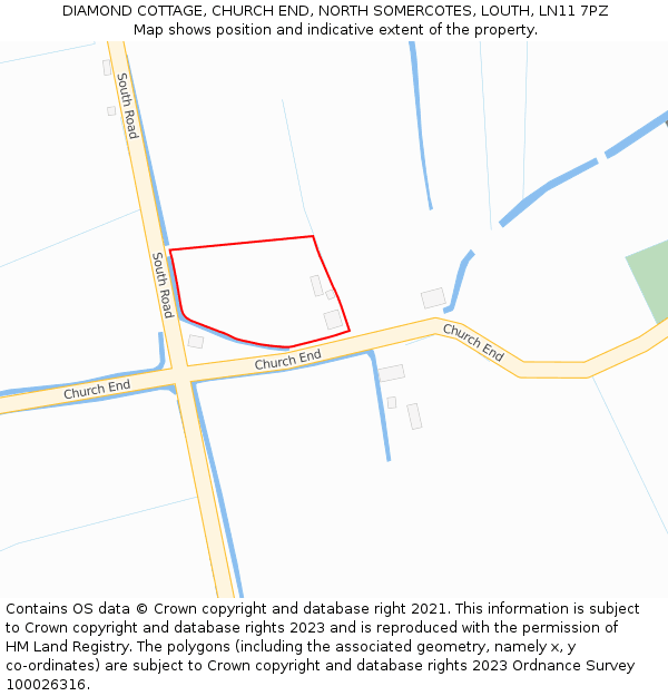 DIAMOND COTTAGE, CHURCH END, NORTH SOMERCOTES, LOUTH, LN11 7PZ: Location map and indicative extent of plot