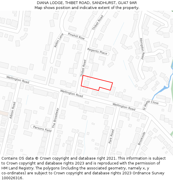 DIANA LODGE, THIBET ROAD, SANDHURST, GU47 9AR: Location map and indicative extent of plot