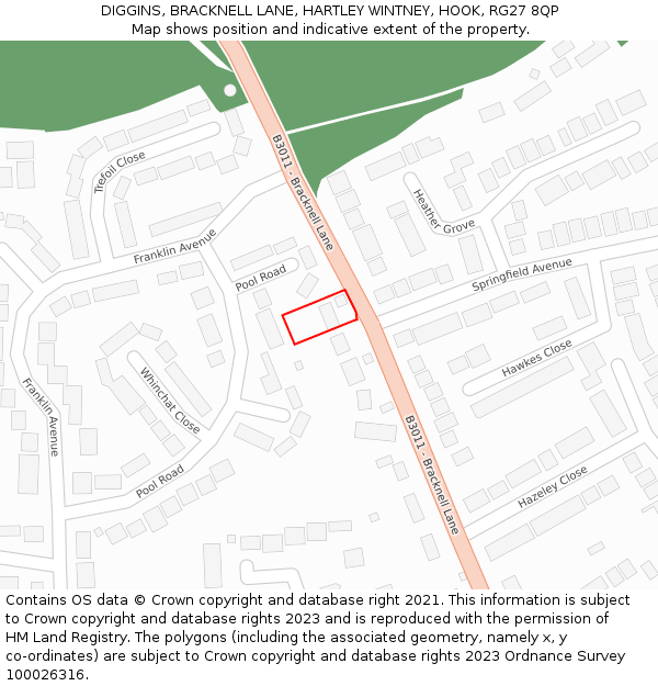 DIGGINS, BRACKNELL LANE, HARTLEY WINTNEY, HOOK, RG27 8QP: Location map and indicative extent of plot