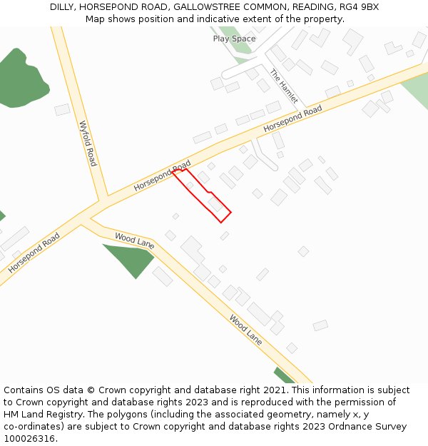 DILLY, HORSEPOND ROAD, GALLOWSTREE COMMON, READING, RG4 9BX: Location map and indicative extent of plot