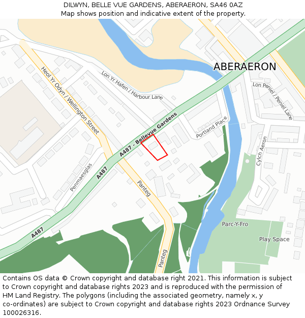 DILWYN, BELLE VUE GARDENS, ABERAERON, SA46 0AZ: Location map and indicative extent of plot