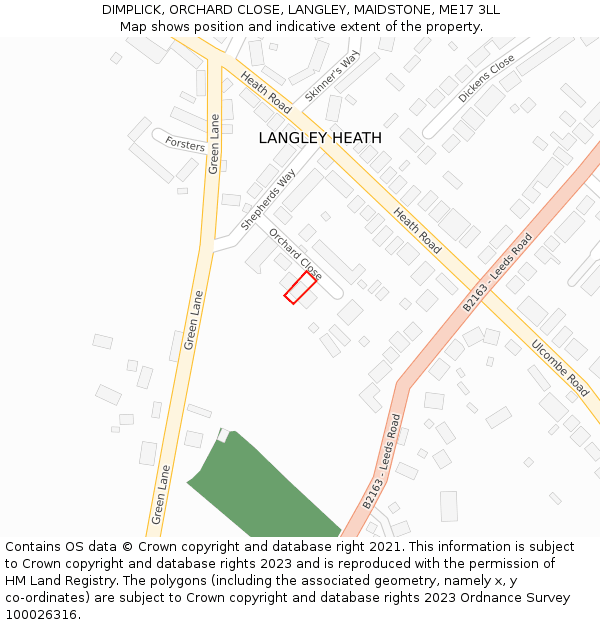 DIMPLICK, ORCHARD CLOSE, LANGLEY, MAIDSTONE, ME17 3LL: Location map and indicative extent of plot