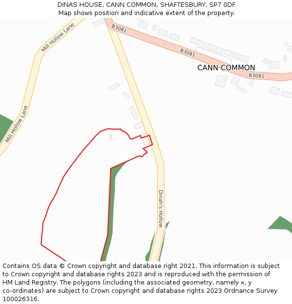 DINAS HOUSE, CANN COMMON, SHAFTESBURY, SP7 0DF: Location map and indicative extent of plot