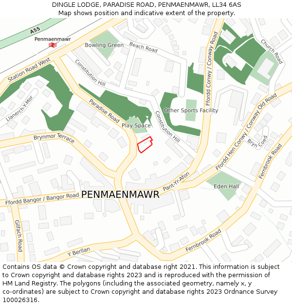 DINGLE LODGE, PARADISE ROAD, PENMAENMAWR, LL34 6AS: Location map and indicative extent of plot