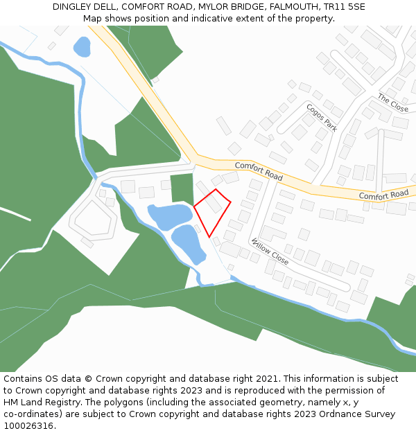 DINGLEY DELL, COMFORT ROAD, MYLOR BRIDGE, FALMOUTH, TR11 5SE: Location map and indicative extent of plot
