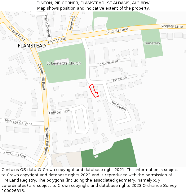DINTON, PIE CORNER, FLAMSTEAD, ST ALBANS, AL3 8BW: Location map and indicative extent of plot