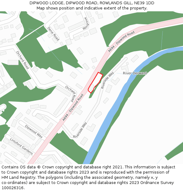 DIPWOOD LODGE, DIPWOOD ROAD, ROWLANDS GILL, NE39 1DD: Location map and indicative extent of plot