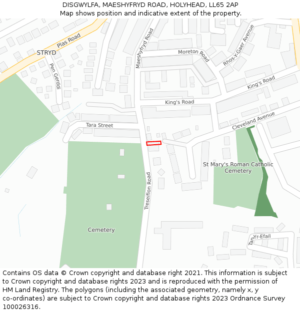 DISGWYLFA, MAESHYFRYD ROAD, HOLYHEAD, LL65 2AP: Location map and indicative extent of plot