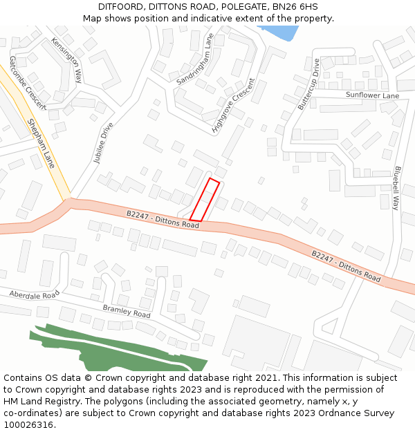 DITFOORD, DITTONS ROAD, POLEGATE, BN26 6HS: Location map and indicative extent of plot