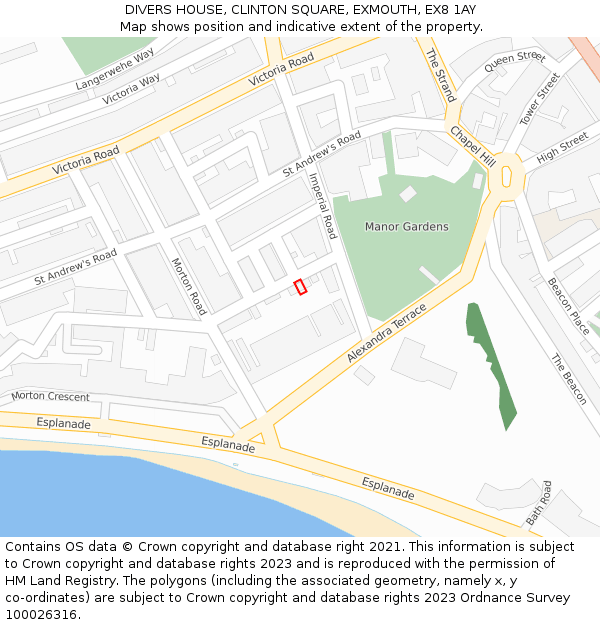 DIVERS HOUSE, CLINTON SQUARE, EXMOUTH, EX8 1AY: Location map and indicative extent of plot