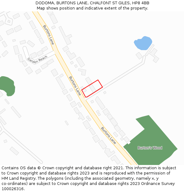 DODOMA, BURTONS LANE, CHALFONT ST GILES, HP8 4BB: Location map and indicative extent of plot