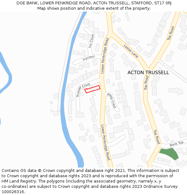 DOE BANK, LOWER PENKRIDGE ROAD, ACTON TRUSSELL, STAFFORD, ST17 0RJ: Location map and indicative extent of plot