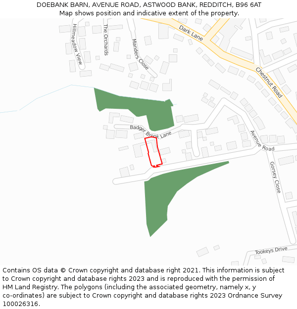 DOEBANK BARN, AVENUE ROAD, ASTWOOD BANK, REDDITCH, B96 6AT: Location map and indicative extent of plot