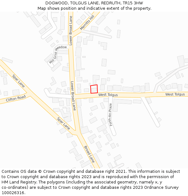 DOGWOOD, TOLGUS LANE, REDRUTH, TR15 3HW: Location map and indicative extent of plot