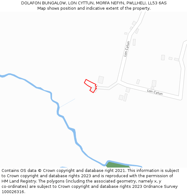 DOLAFON BUNGALOW, LON CYTTUN, MORFA NEFYN, PWLLHELI, LL53 6AS: Location map and indicative extent of plot