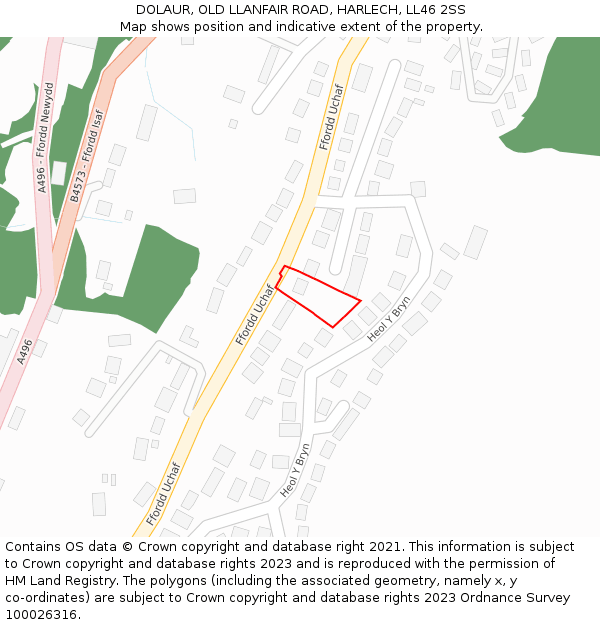 DOLAUR, OLD LLANFAIR ROAD, HARLECH, LL46 2SS: Location map and indicative extent of plot