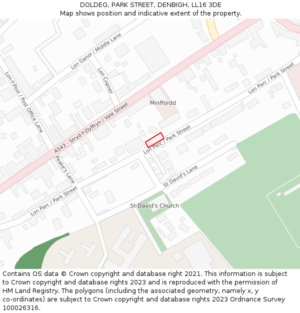 DOLDEG, PARK STREET, DENBIGH, LL16 3DE: Location map and indicative extent of plot