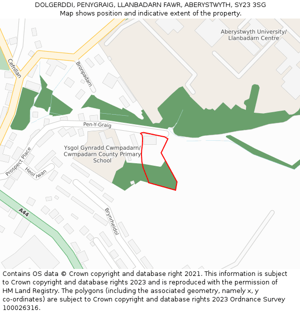 DOLGERDDI, PENYGRAIG, LLANBADARN FAWR, ABERYSTWYTH, SY23 3SG: Location map and indicative extent of plot