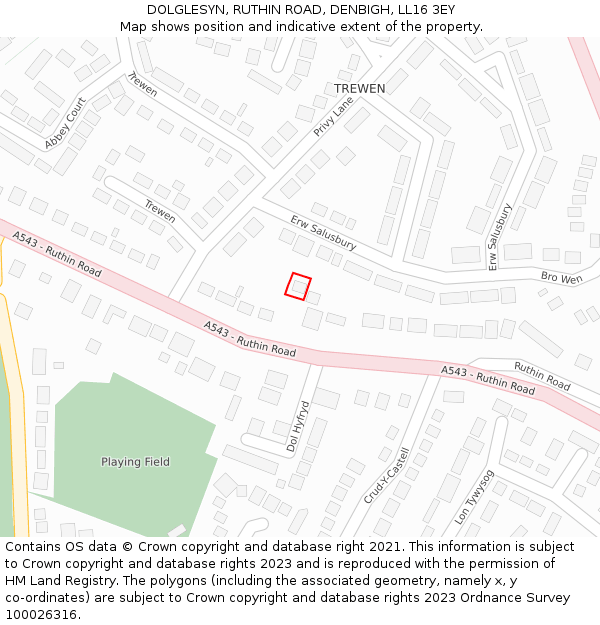DOLGLESYN, RUTHIN ROAD, DENBIGH, LL16 3EY: Location map and indicative extent of plot