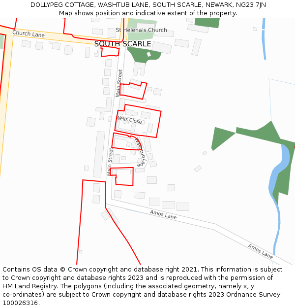 DOLLYPEG COTTAGE, WASHTUB LANE, SOUTH SCARLE, NEWARK, NG23 7JN: Location map and indicative extent of plot