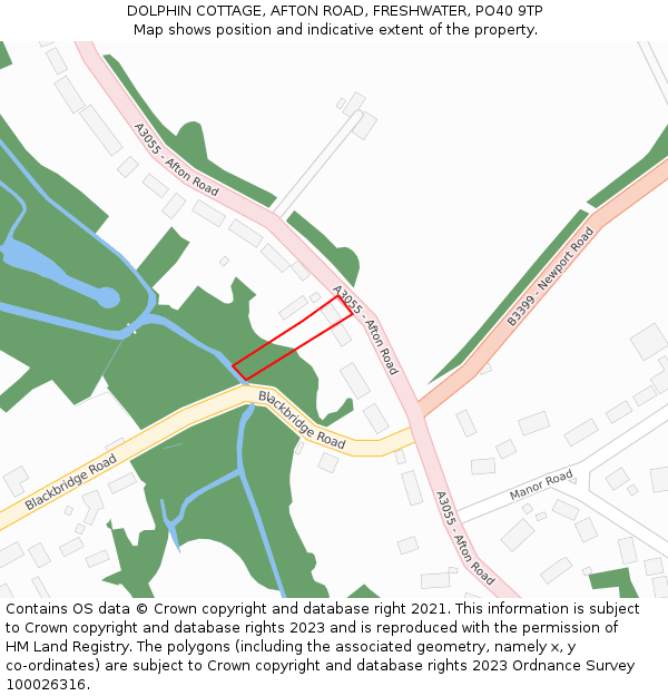 DOLPHIN COTTAGE, AFTON ROAD, FRESHWATER, PO40 9TP: Location map and indicative extent of plot