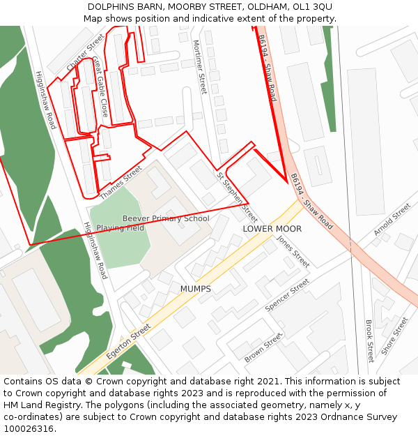 DOLPHINS BARN, MOORBY STREET, OLDHAM, OL1 3QU: Location map and indicative extent of plot