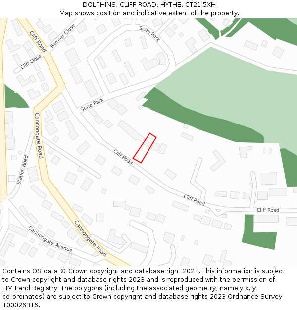 DOLPHINS, CLIFF ROAD, HYTHE, CT21 5XH: Location map and indicative extent of plot