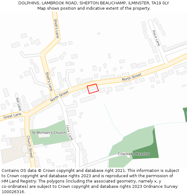 DOLPHINS, LAMBROOK ROAD, SHEPTON BEAUCHAMP, ILMINSTER, TA19 0LY: Location map and indicative extent of plot