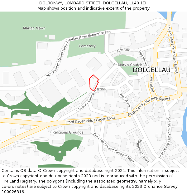 DOLRONWY, LOMBARD STREET, DOLGELLAU, LL40 1EH: Location map and indicative extent of plot