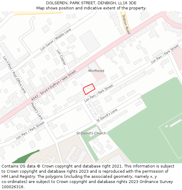 DOLSEREN, PARK STREET, DENBIGH, LL16 3DE: Location map and indicative extent of plot