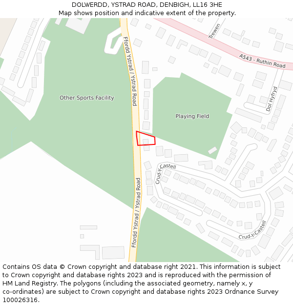 DOLWERDD, YSTRAD ROAD, DENBIGH, LL16 3HE: Location map and indicative extent of plot