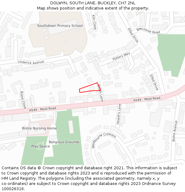 DOLWYN, SOUTH LANE, BUCKLEY, CH7 2NL: Location map and indicative extent of plot