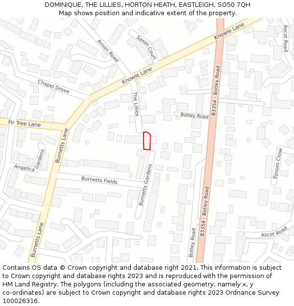DOMINIQUE, THE LILLIES, HORTON HEATH, EASTLEIGH, SO50 7QH: Location map and indicative extent of plot