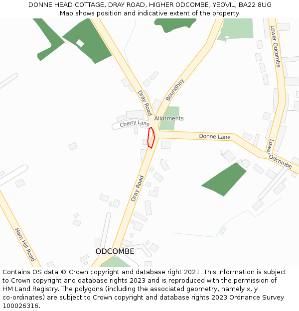 DONNE HEAD COTTAGE, DRAY ROAD, HIGHER ODCOMBE, YEOVIL, BA22 8UG: Location map and indicative extent of plot