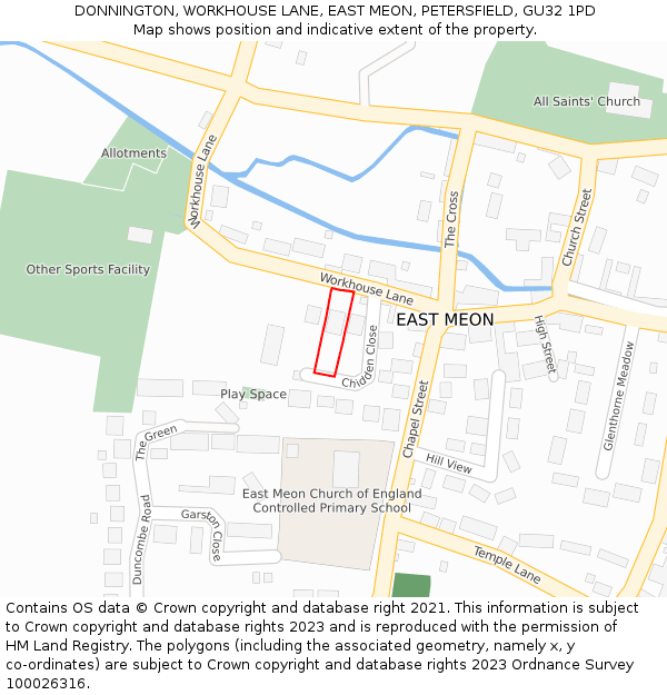 DONNINGTON, WORKHOUSE LANE, EAST MEON, PETERSFIELD, GU32 1PD: Location map and indicative extent of plot