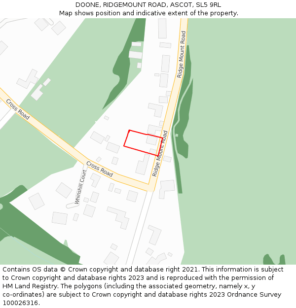 DOONE, RIDGEMOUNT ROAD, ASCOT, SL5 9RL: Location map and indicative extent of plot