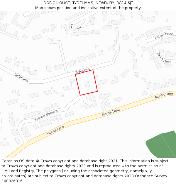 DORIC HOUSE, TYDEHAMS, NEWBURY, RG14 6JT: Location map and indicative extent of plot