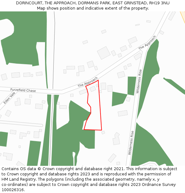 DORINCOURT, THE APPROACH, DORMANS PARK, EAST GRINSTEAD, RH19 3NU: Location map and indicative extent of plot