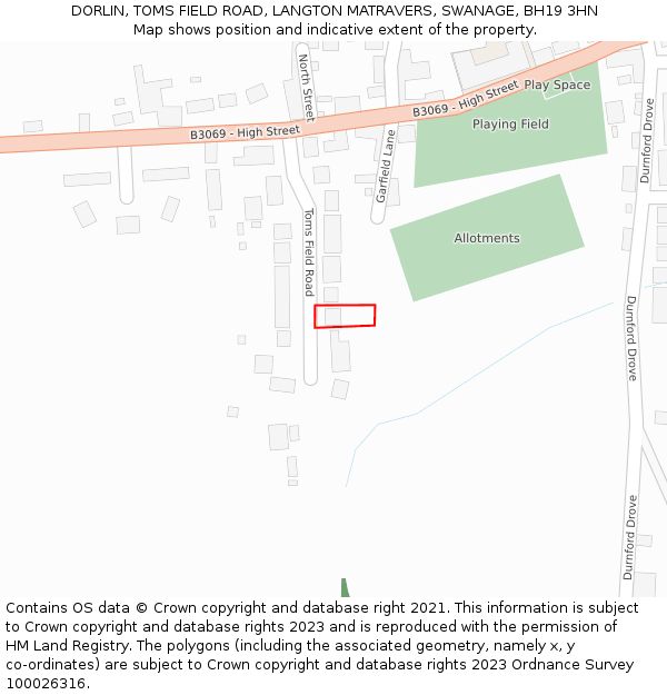 DORLIN, TOMS FIELD ROAD, LANGTON MATRAVERS, SWANAGE, BH19 3HN: Location map and indicative extent of plot