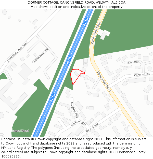 DORMER COTTAGE, CANONSFIELD ROAD, WELWYN, AL6 0QA: Location map and indicative extent of plot