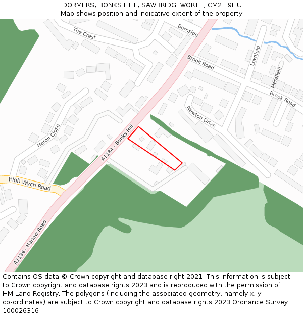 DORMERS, BONKS HILL, SAWBRIDGEWORTH, CM21 9HU: Location map and indicative extent of plot