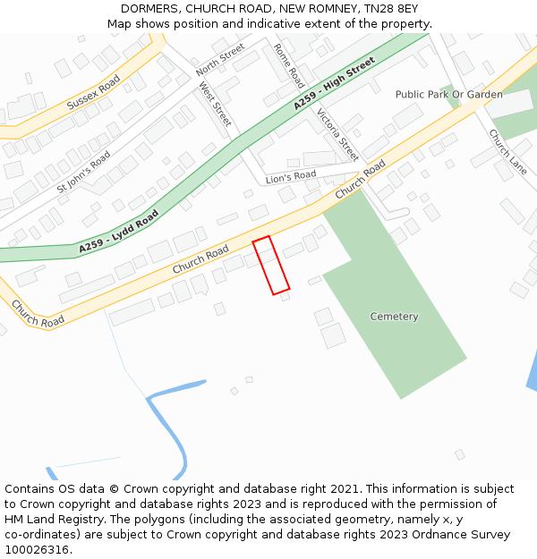 DORMERS, CHURCH ROAD, NEW ROMNEY, TN28 8EY: Location map and indicative extent of plot