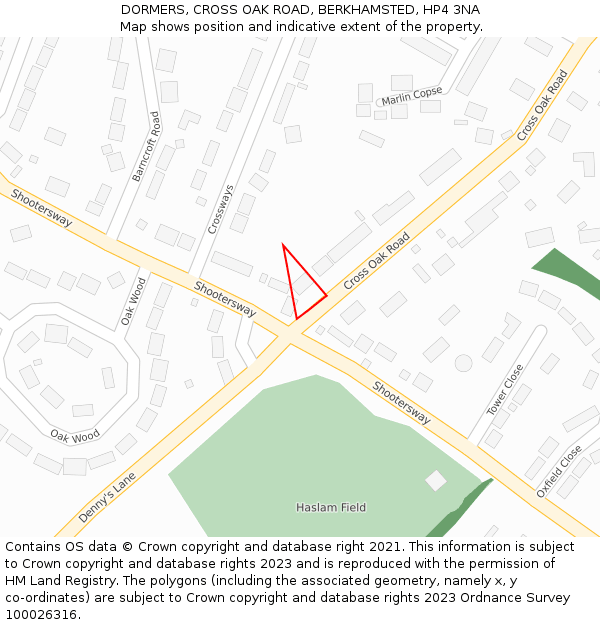 DORMERS, CROSS OAK ROAD, BERKHAMSTED, HP4 3NA: Location map and indicative extent of plot